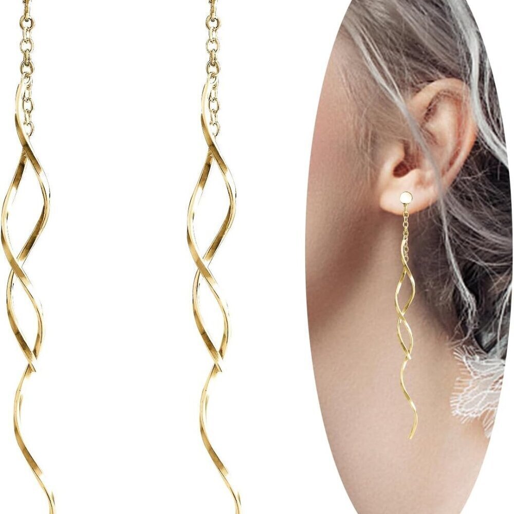 Sterling Silver Long Wire Earrings Handmade Dangle Drop Stylish Jewelry